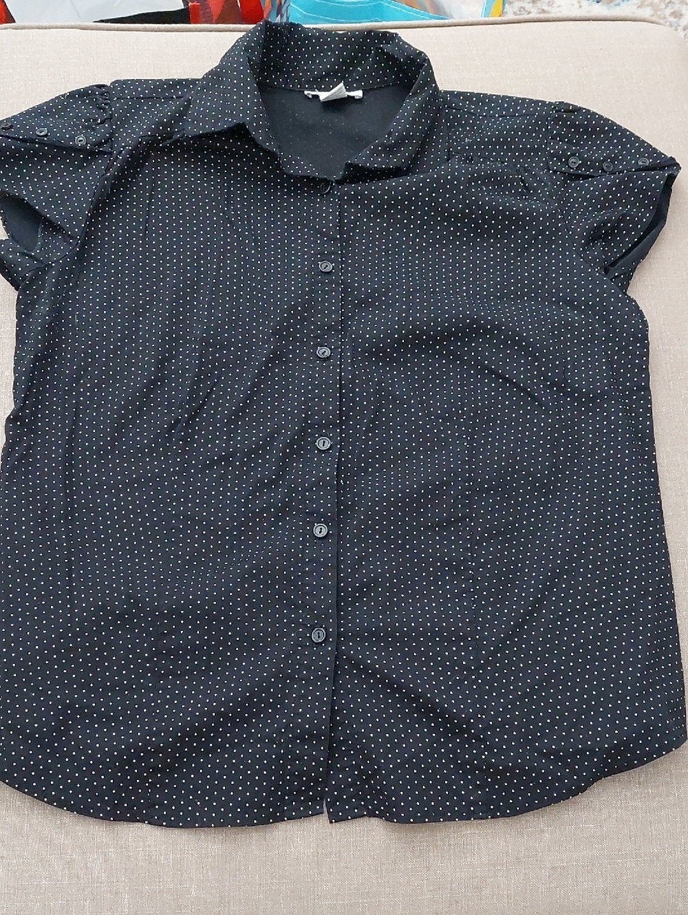 dressbarn Black Top with White Polka Dots